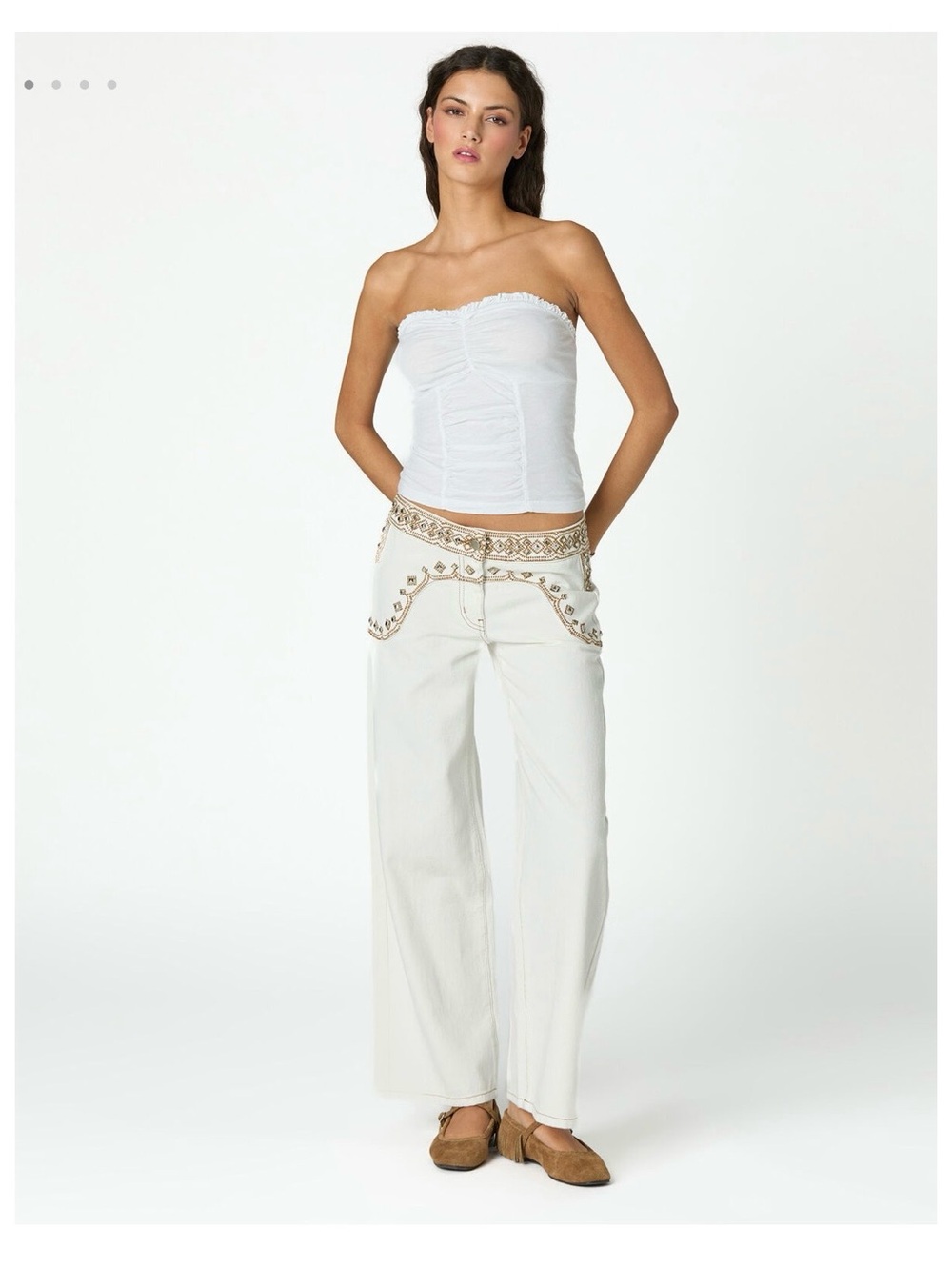 NICOLI White Wide-Leg Jeans with Embellished Waist